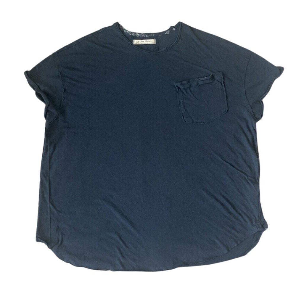 Free People Blue Oversized Short Sleeve Shirt Womens Size Small
